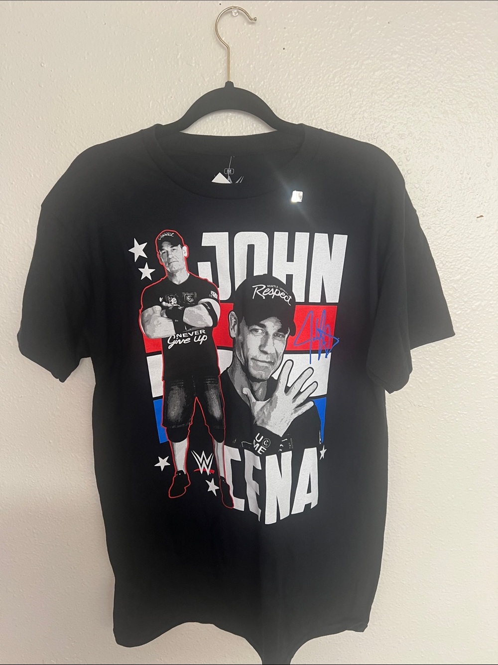 WWE John Cena Black Graphic Tee with Red, White & Blue Accents